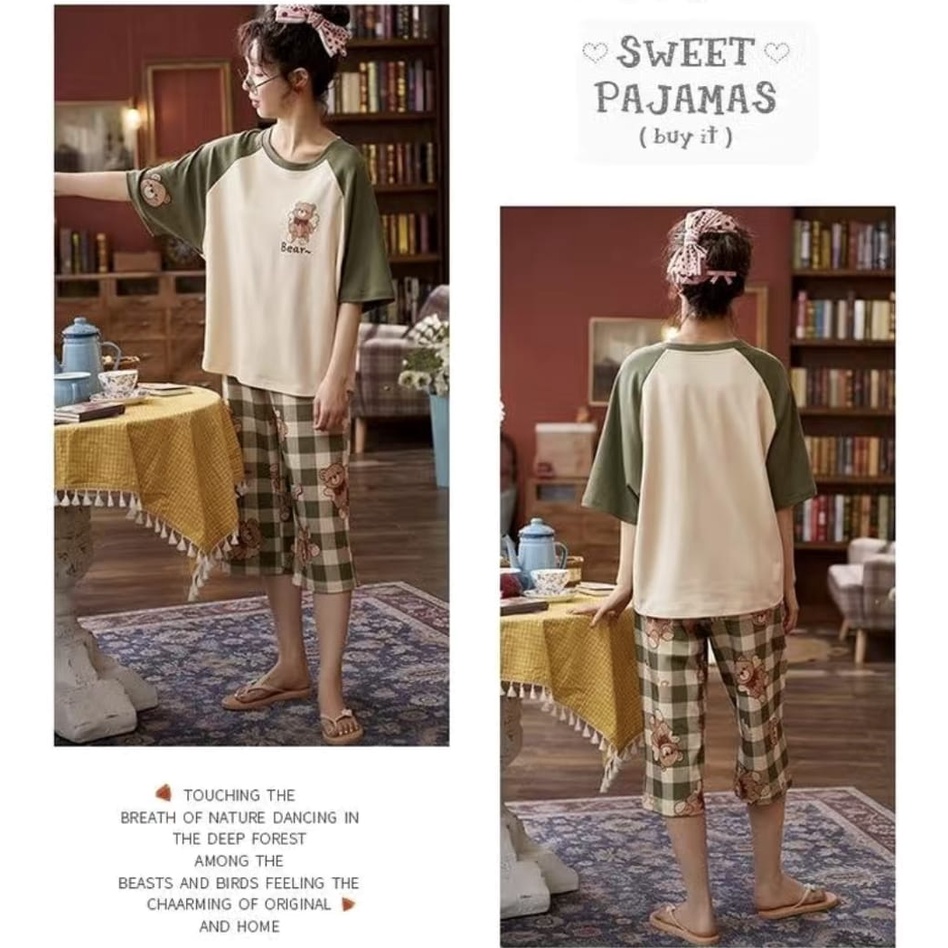 Baju tidur piyama bahan kaos import 7/8