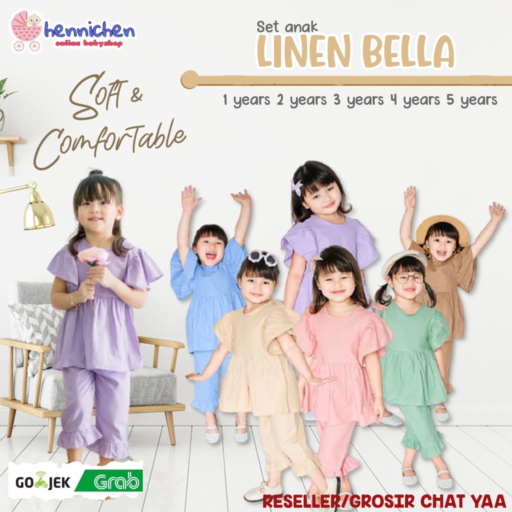 PROMO 7.7 Setelan Anak Linen Smilee Bella Size 1-5Thn / Setelan anak Perempuan Lucu / Setelan anak Perempuan