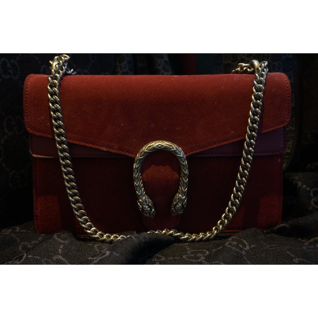 Tas Selempang Wanita Rantai Gucci Maroon Silver