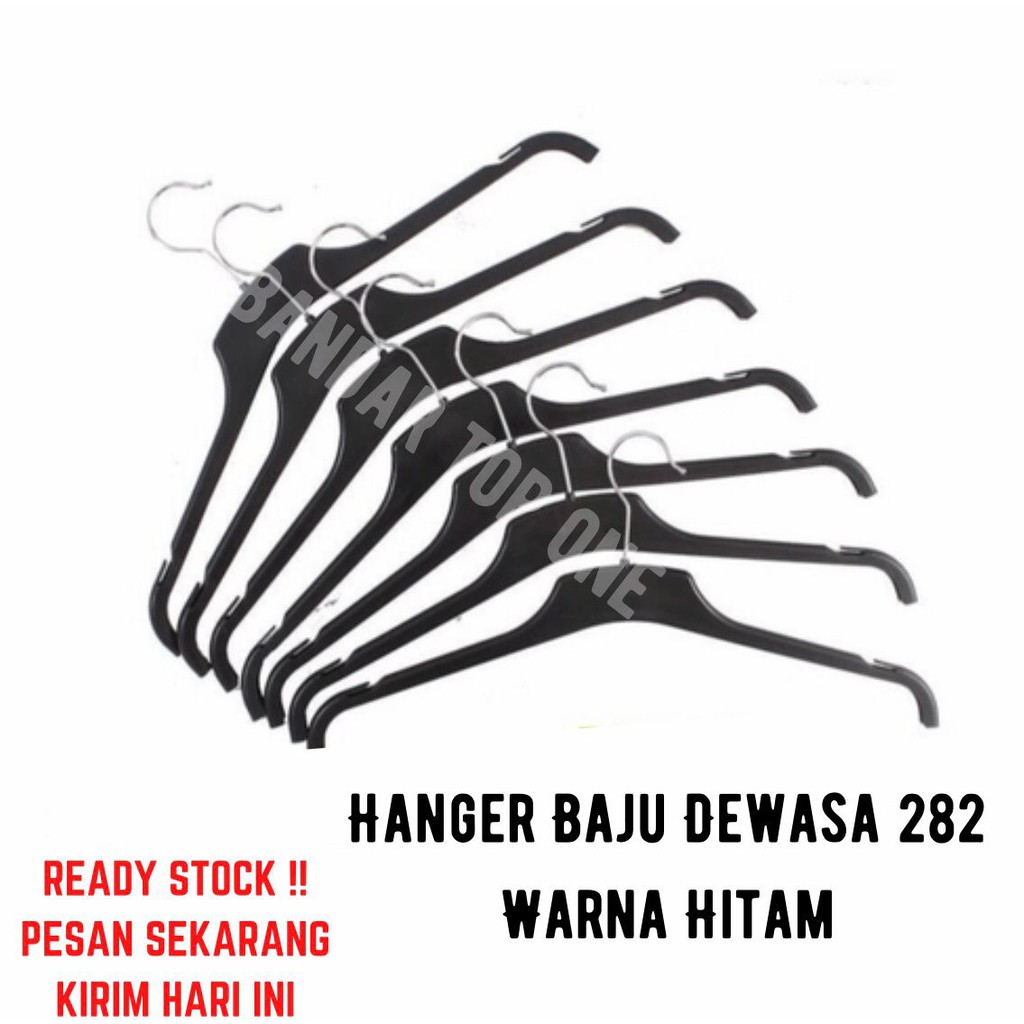 Hanger Gantungan plastik 282 hitam harga perlusin ( 12 bh ) / Hanger Gantungan Plastik (1Lusin) 282 | Gantungan Baju Berkualitas - hanger kaos