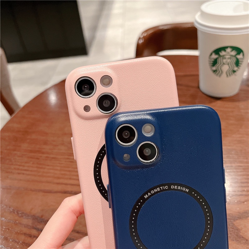 Case Magnetik Bahan Kulit Domba Untuk iPhone 13 12 11 Pro Max