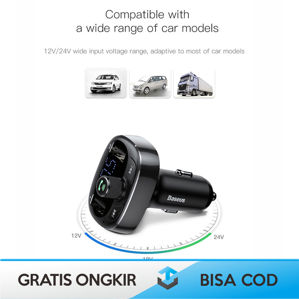 [2 IN 1] CAR CHARGER MOBIL + BLUETOOTH AUDIO TRANSMITTER ORIGINAL BASEUS S-09T FAST CHARGING