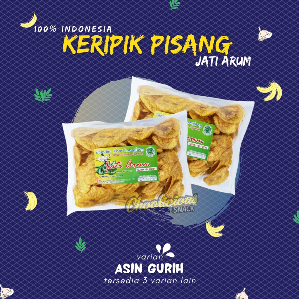 

KERIPIK PISANG AGUNG RASA ASIN GURIH / BAWANG PUTIH RENYAH JATI ARUM