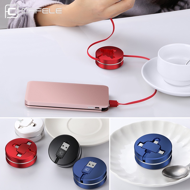 Cafele 3 In 1 Kabel Data / Charger Micro USB Tipe C Retractable Untuk Huawei / Xiaomi