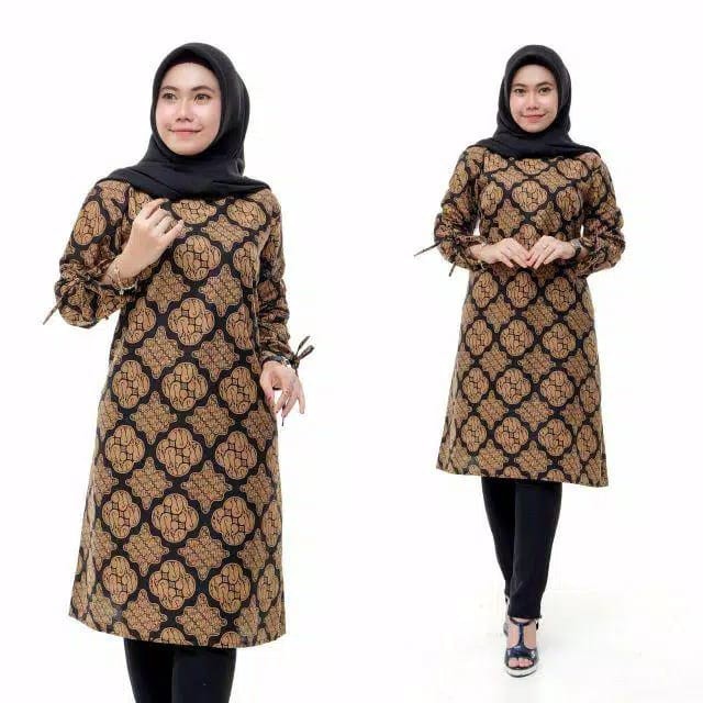 RAMABATIK - (COD) Tunik batik wanita Lawasan Coklat Kekinian M Sampai Jumbo-No. 2