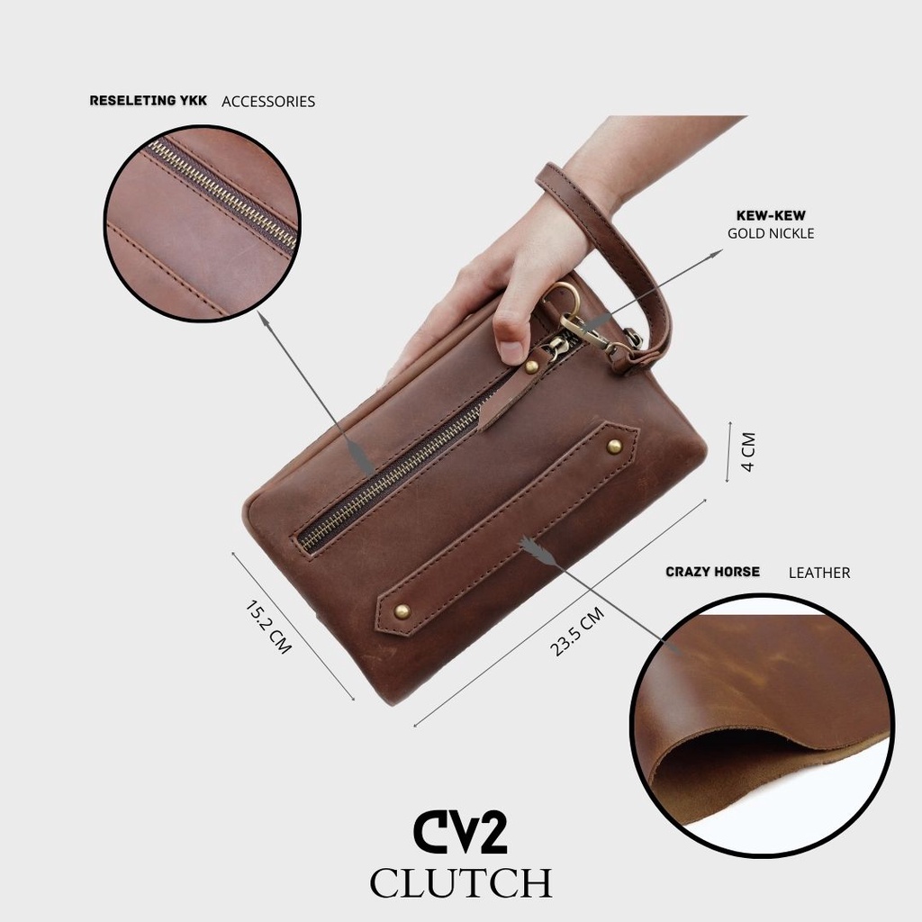 Caliandravieri Clutch Pria Kulit Asli CV2 Kasual Vintage