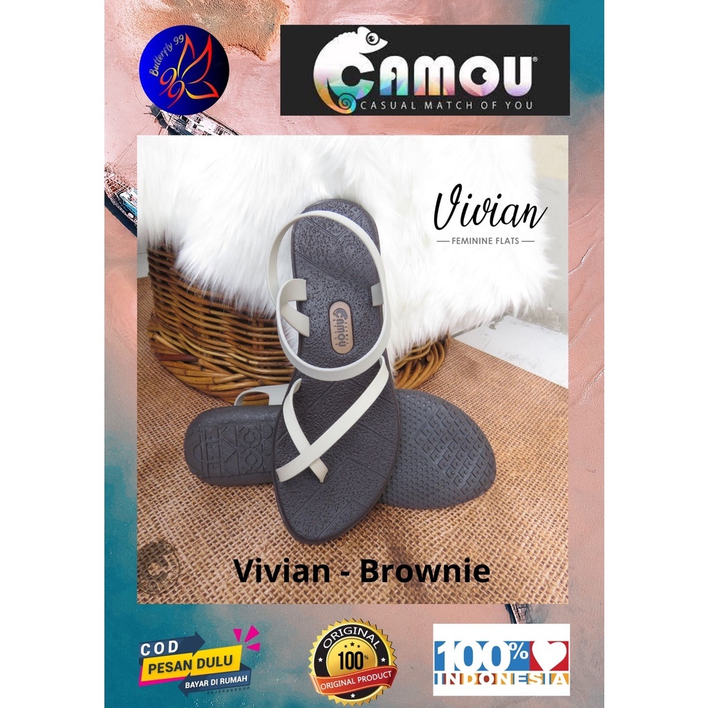 Vivian Sandal Wanita Sandal Flat Sandal Original Sandal Camou   Tipe : Vivian Brownie