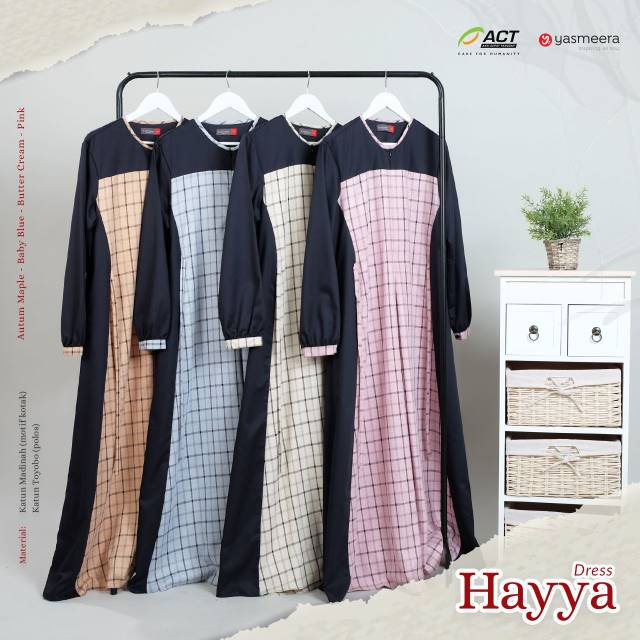 Hayya dress by yasmeera - Gamis formal katun madina motif kotak kotak