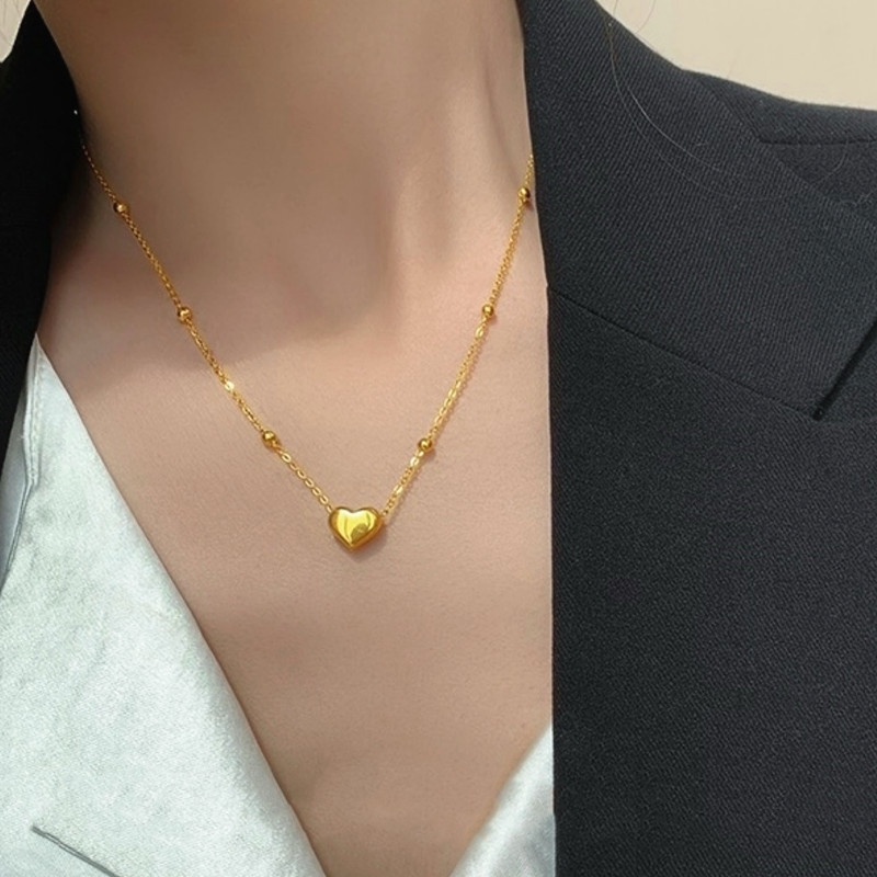 Kalung Titanium Wanita Anti Karat Cinta Hati Liontin 18k Emas Fashion Perhiasan Korea