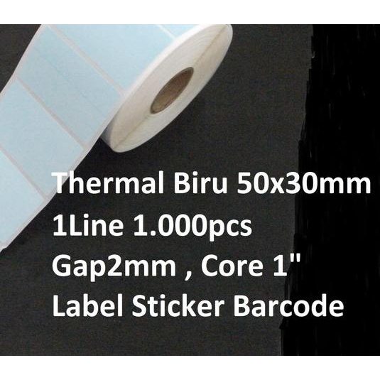 

☉ 50x30mm 1000pcs thermal biru gap2mm 1line core1" label sticker bare - Biru Muda ←