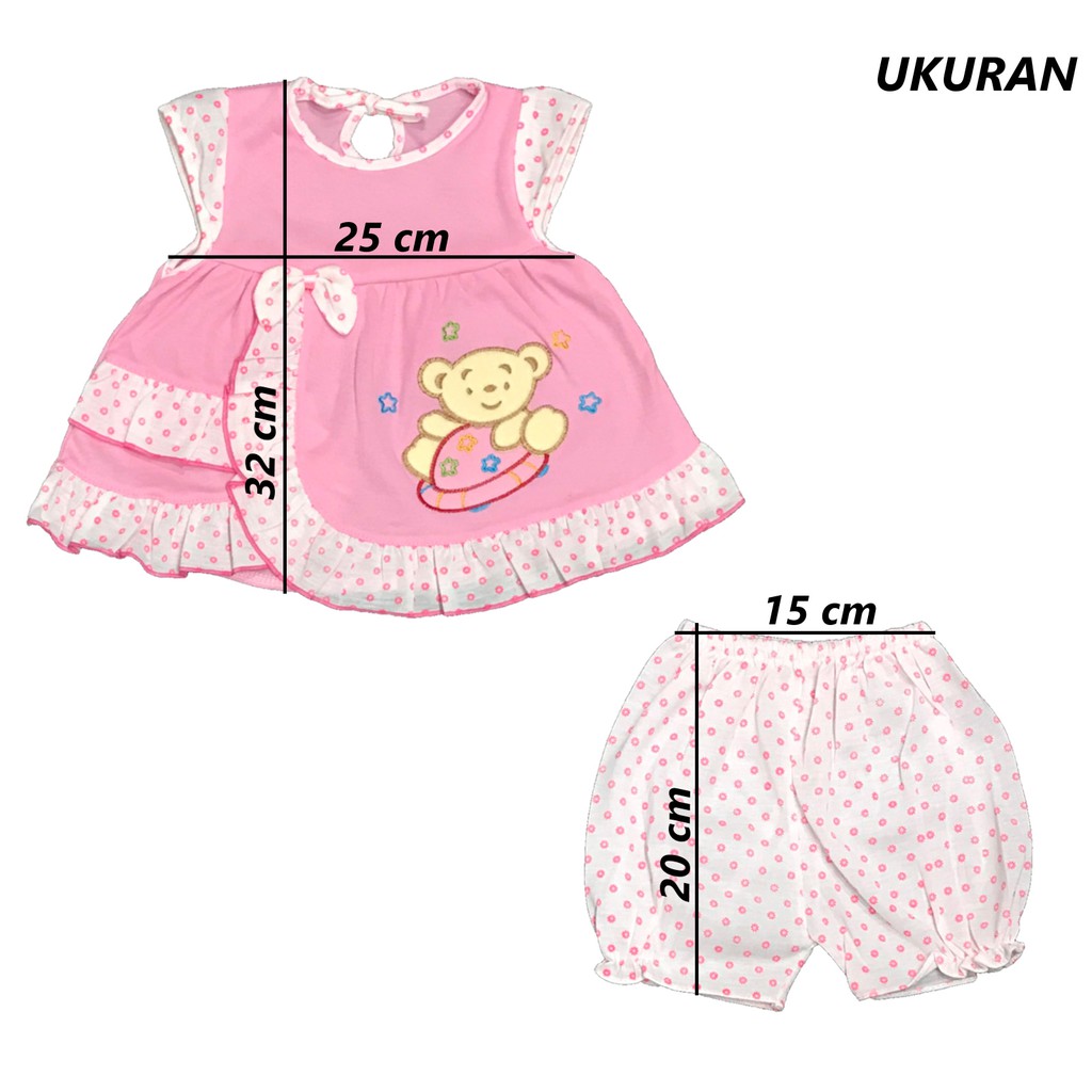 BAYIe - Setelan Baju bayi Perempuan motif BEAR SUSUN PLANET KIDS usia 0-6 bulan / Pakaian anak Cewek