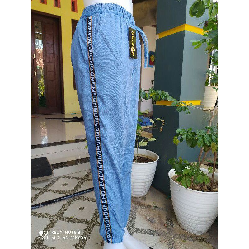 Jeans kulot wanita masa kini - all size - pinggang karet - tali depan - bahan  grey-3