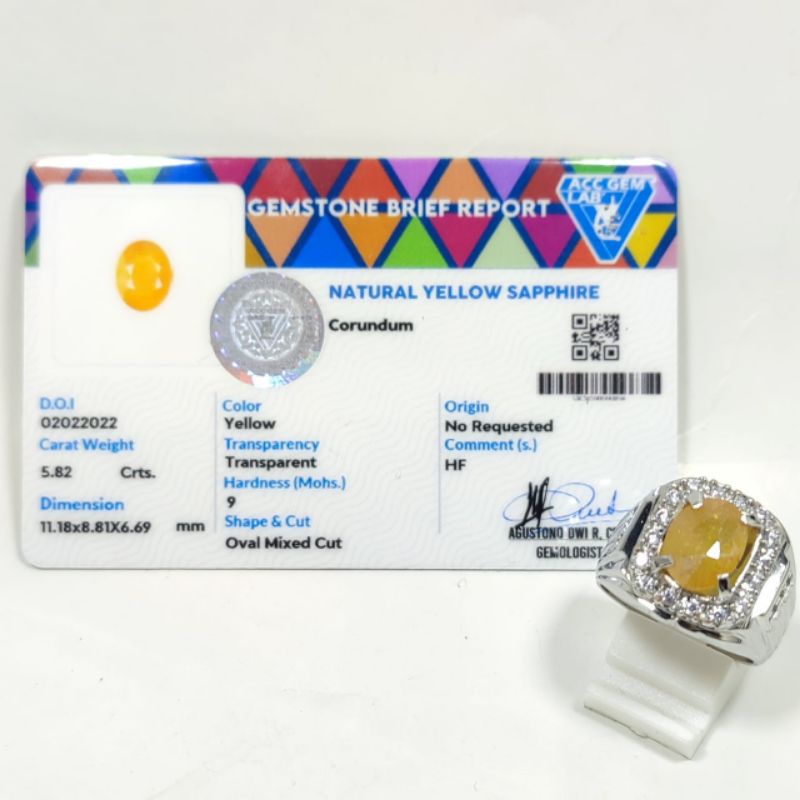 BATU PERMATA YELLOW SAFIR BERSERTIFIKAT MEMO LAB ASLI NATURAL