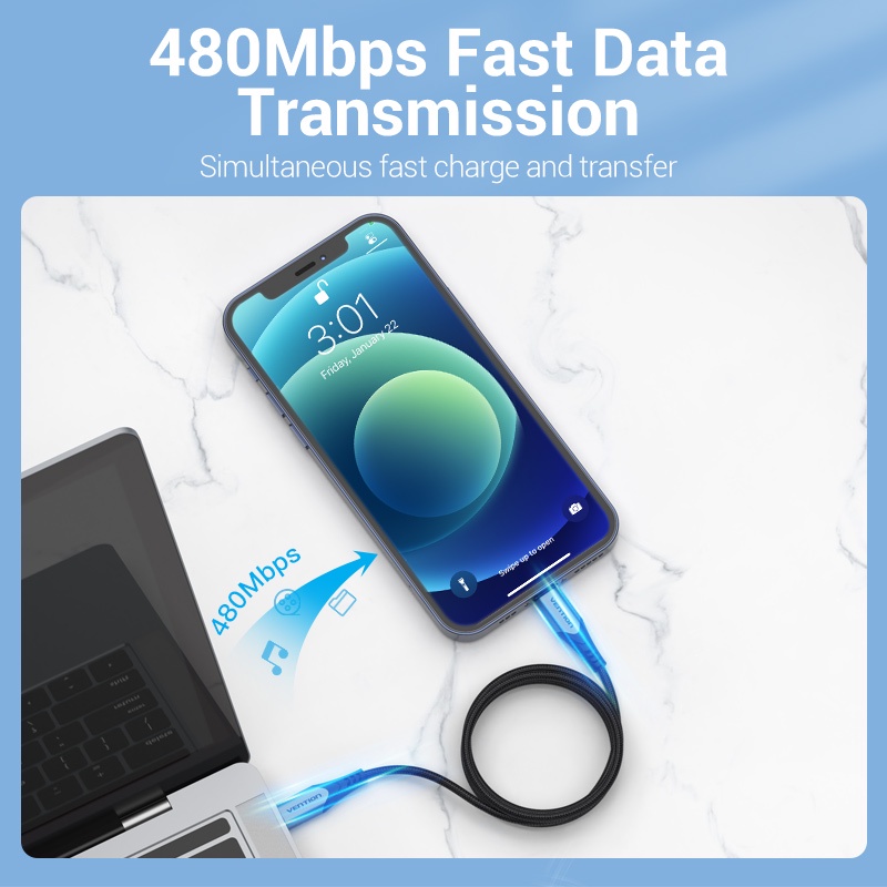 ( Bisa Cod ) Vention Kabel Data Apple Iphone Usb C to Lightning MFI Certified TAC