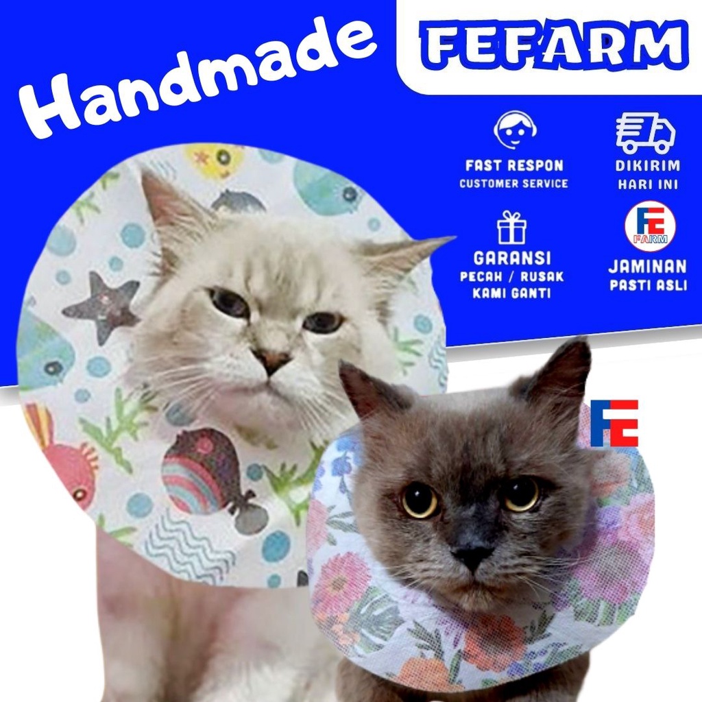 PET COLLAR (Bahan Kain) Pelindung Leher Anjing Kucing UK 20 cm MOTIF RANDOM FEFARM