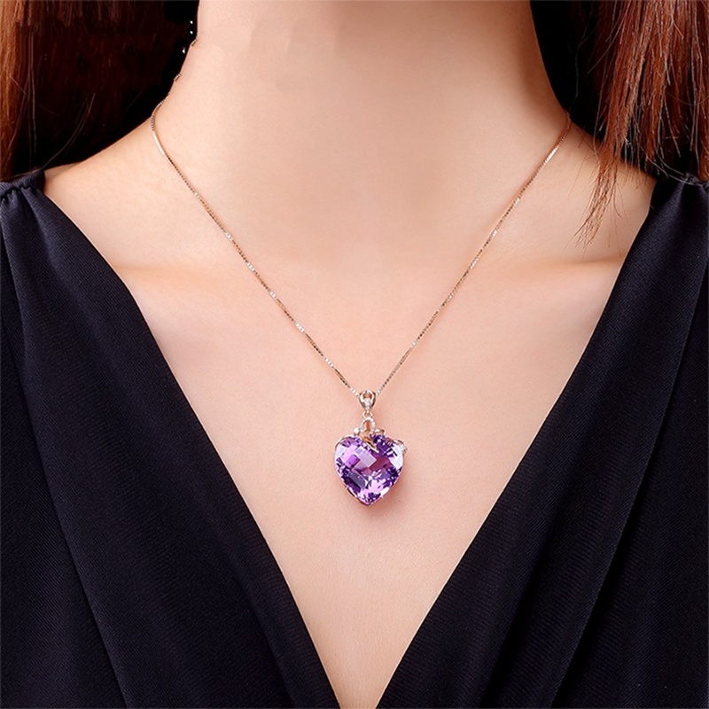 Kalung Rantai Lapis Emas 18k Dengan Liontin Batu Amethyst Bentuk Hati Untuk Wanita