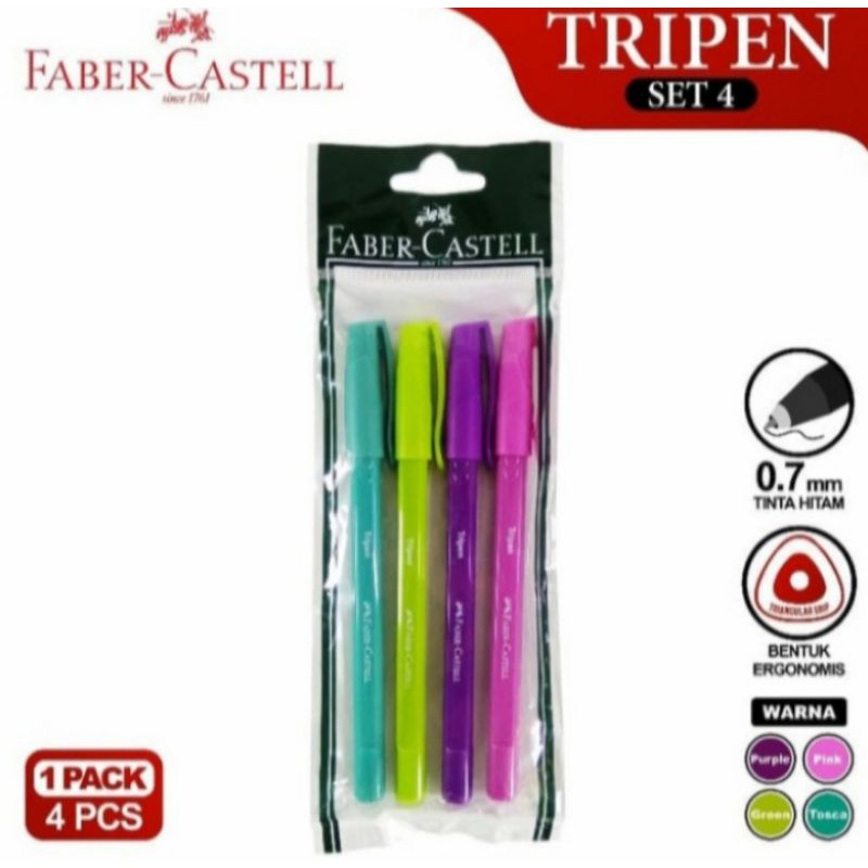 

Pulpen Tripen Faber Castell set 4 ( Pouch ) / Pulpen Faber Castell Tripen set 4 pouch