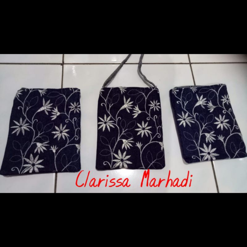 Tas Hp Bahan Denim / Jeans motif berbungga