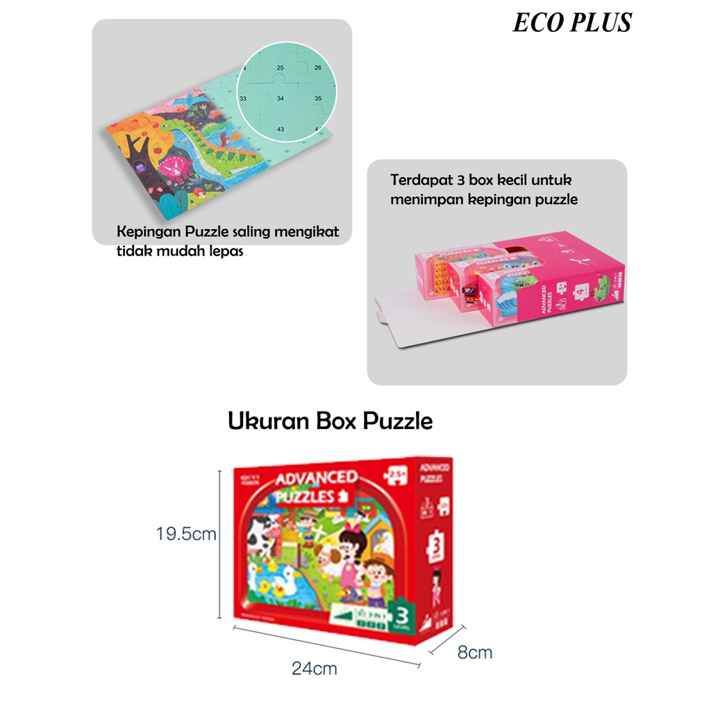 3 IN 1 Advanced Puzzle Mainan Edukasi  Anak Toys Kids Kreatif Transportasi Binatang Kado Ultah