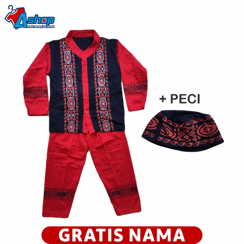 Baju Anak Setelan Muslim Motif Batik Lingkaran