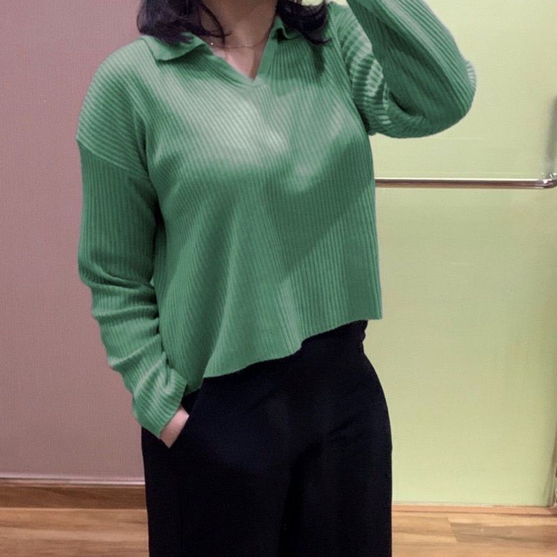 RAJUT BLOUSE POLO / CROP TOP LOLA / SWEATER RAJUT POLO / PAKAIAN RAJUT WANITA