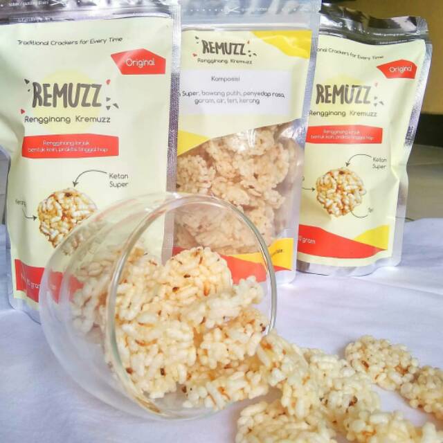 Rengginang Kremuz Remuzz Lorjuk Teri Kerang Kekinian Praktis Koin Mini Pack 75 gram Camilan Snack