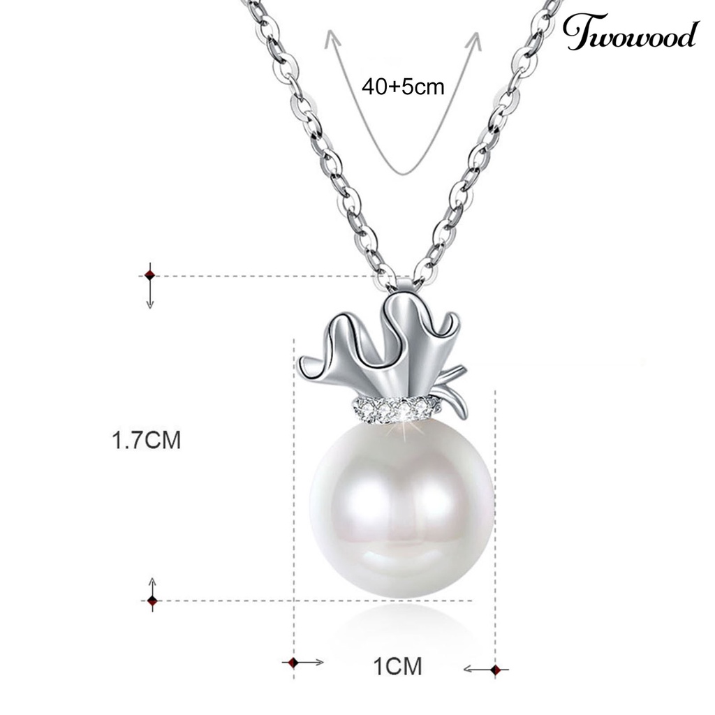 Twowood SILVERHOO 925 Silver Pendant Chain Neck Decoration Imitation Pearl Flower Pendant Clavicle Necklace for Party