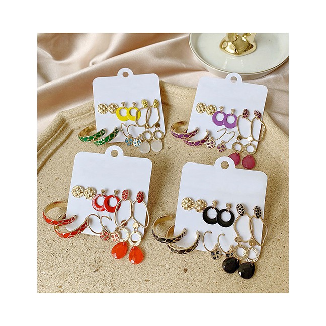 LRC Anting Set Fashion Dripping Geometric Tassel Alloy Earring Set K45699