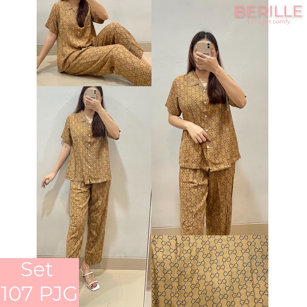 Piyama set Rayon Wanita / Setelan Piyama Wanita Motif / Piyama Rayon Viscose /  Piyama Motif Rayon Viscose Premium Termurah /Piyama Wanita Dewasa / Pajamas / Baju Tidur Wanita / Piyama setelan rayon viscose  (COD)-Set 107 PJG