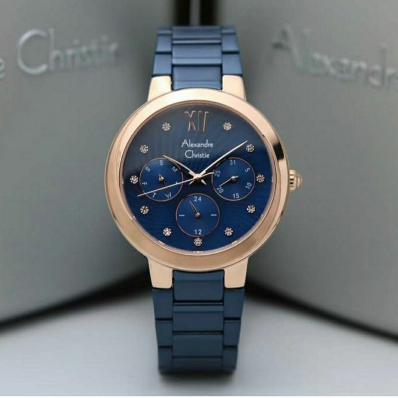 ORIGINAL JAM TANGAN WANITA ALEXANDRE CHRISTIE CEWEK ROSEGOLD BLUE RANTAI ALEXANDER CRISTIE AC 2766