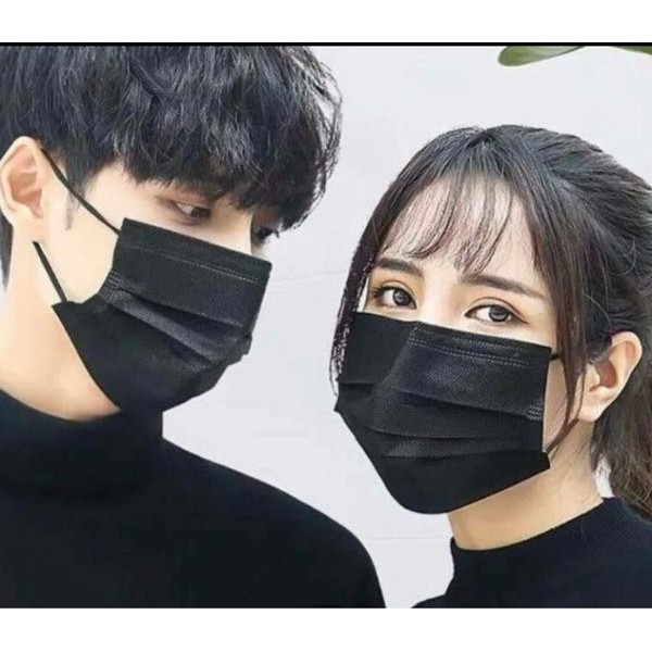 Masker Hitam Korea 3ply isi 50PCS Per 1BOX K-POP IDOL DEWASA IMPORT Fashion Artis Korea Trendy COD