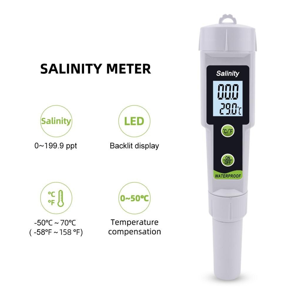 Salinometer Salinity Meter Test Pen 2in1 Salinity and Temperature 0~199.9ppt Digital