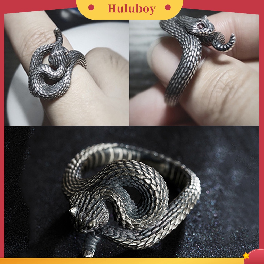 Huluboy Cincin Model Terbuka Adjustable Bentuk Ular Bahan Alloy Gaya Punk Hip Hop Untuk Pesta Cocktail