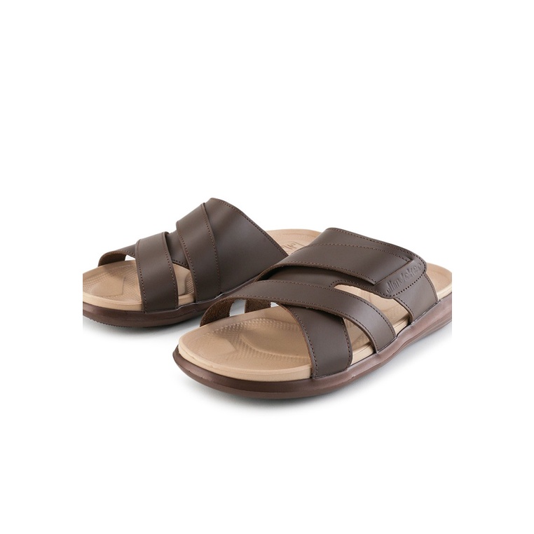 SANDAL CASUAL JIM JOKER PRIA ORIGINAL SLIDE KULIT BRANDED COKLAT JJ18