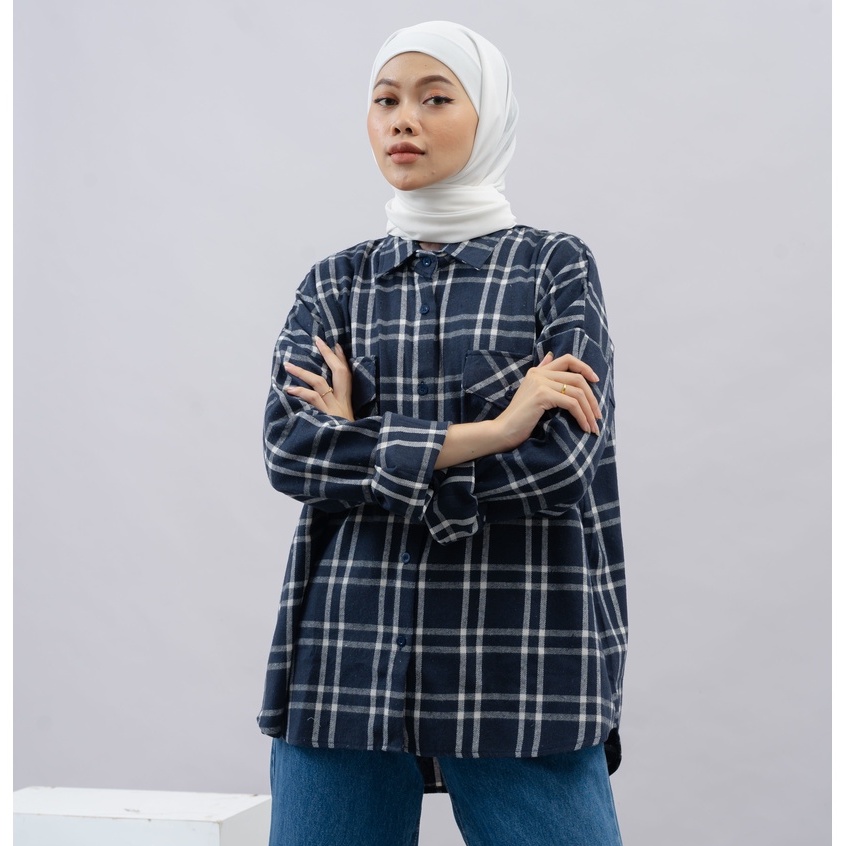 KEMEJA BLOUSE OVERSIZE FEBBY FLANEL DAILY OFFICE SHIRT PREMIUM B409