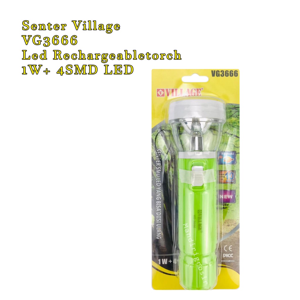 Village*Senter  * VG3666 * Senter Led Rechargeabletorch * 1W+ 4SMD LED