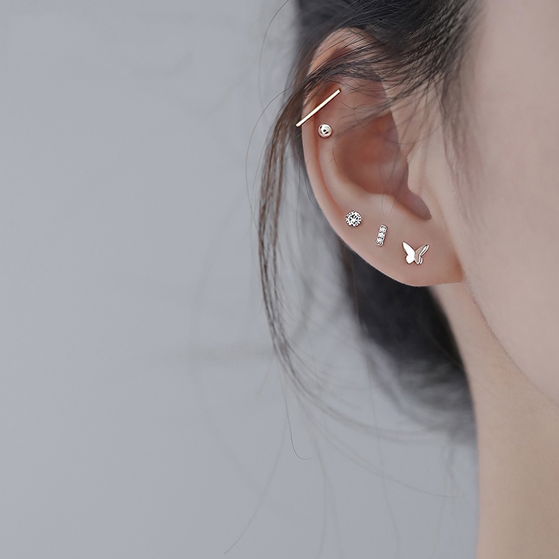 Roselife 5PCs / Set Anting Tusuk Sterling Silver 925 Desain Kupu-Kupu Hias Kristal Anti Alergi Untuk Wanita