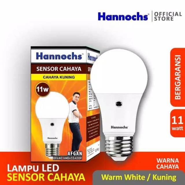 Lampu LED Hannochs Sensor Cahaya 11 watt Putih Otomoatis Nyala