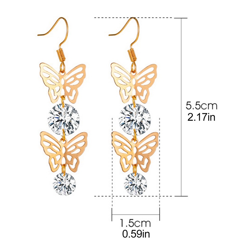 New Ins Hip Hop Hollow Butterfly Earrings Vintage Long Butterfly Drop Earrings Clips For Women Fashion Jewelry