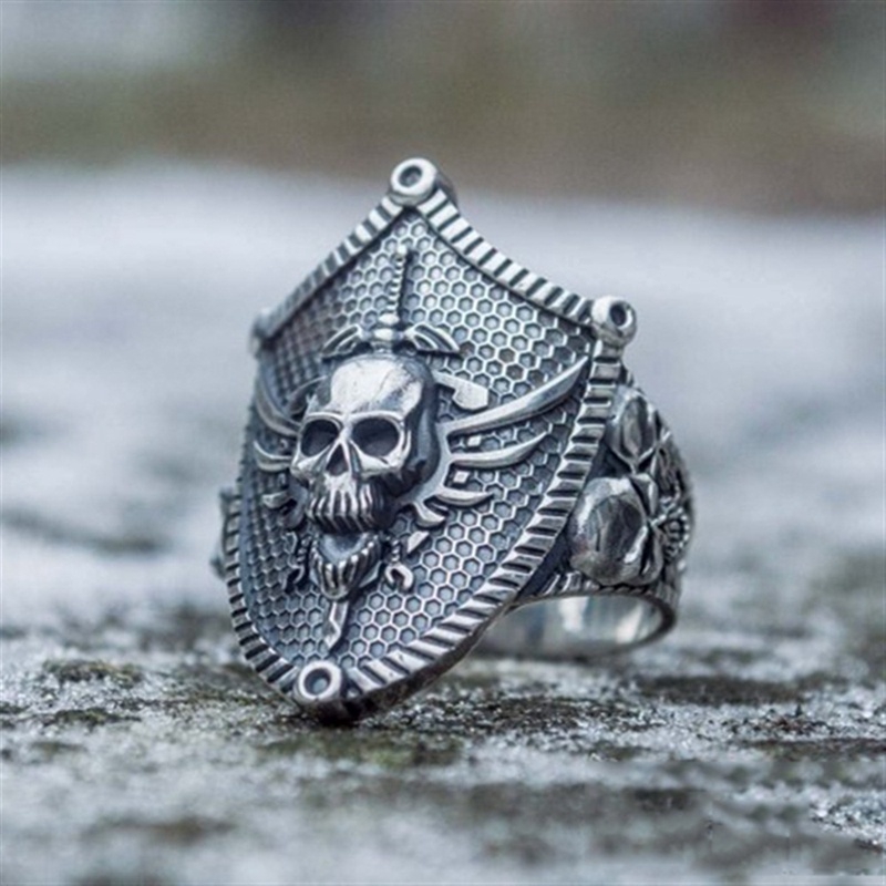 [X C Perhiasan] Hip Hop Rock Retro Pria Fashion Tengkorak Cincin Pesta Perhiasan Aksesoris