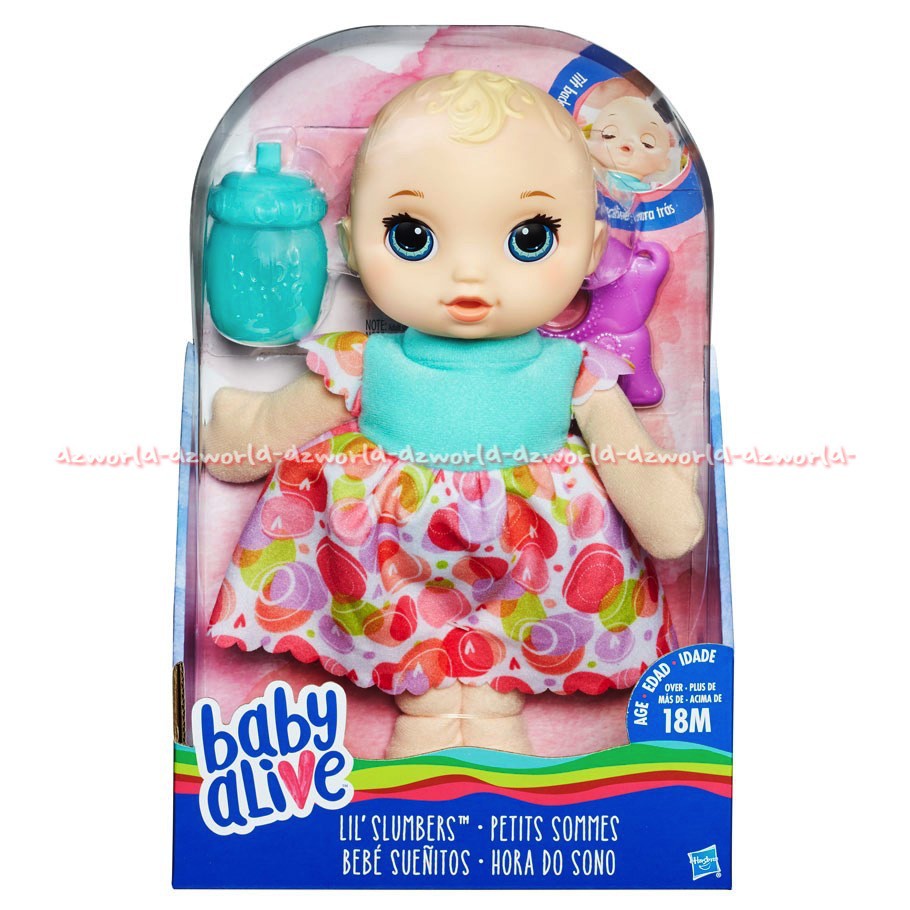 Baby Alive Lil Slumber boneka bayi yang mengantuk lengkap dengan botol susu dan cincin tumbuh gigi