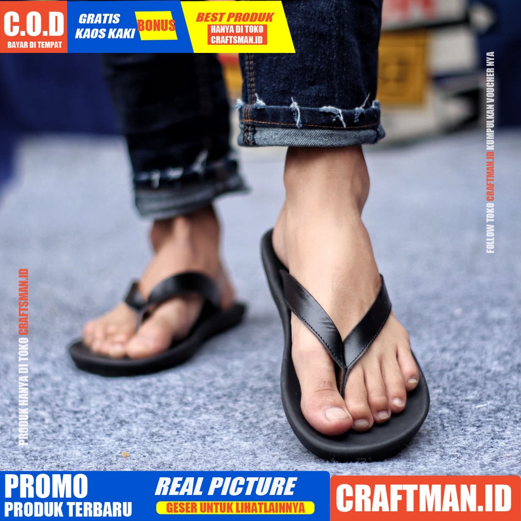 CRAFTS x WALLET Sandal Kulit Asli Sendal Pria Original Sendal Santai