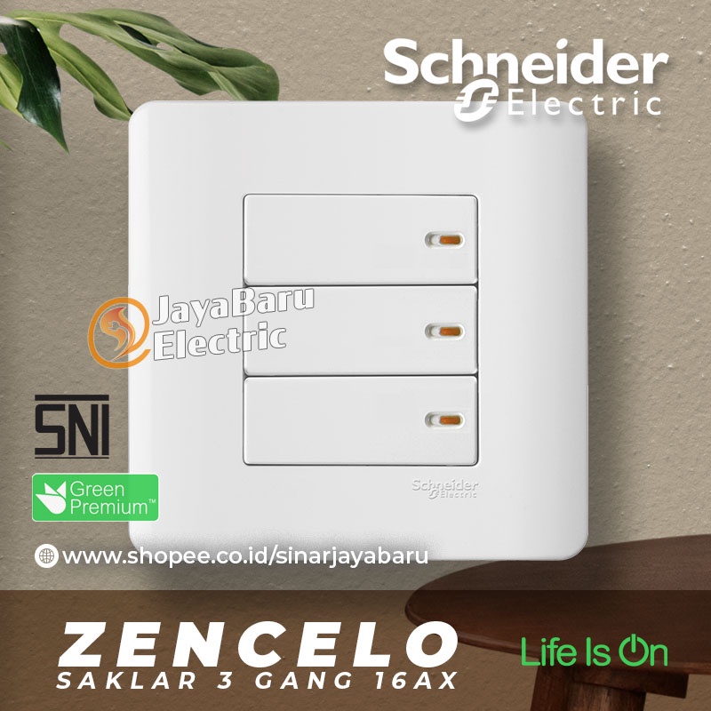 Saklar SCHNEIDER ZENCELO 3Gang 3 Gang 1 Arah 2 Arah Hotel Putih Silver Bronze