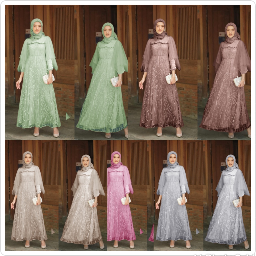 dress luna Baju Muslim terbaru 2022 kekinian Gamis satin cantik modern kekinian Dress kondangan wedding dress muslim