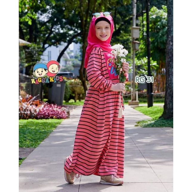 RAGGA KIDS Gamis Kaos Anak RG-31 Motif Pink Fanta Putih