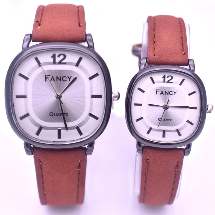 Jam Tangan Couple Fancy Kotak Leather - Hitam Terbatas