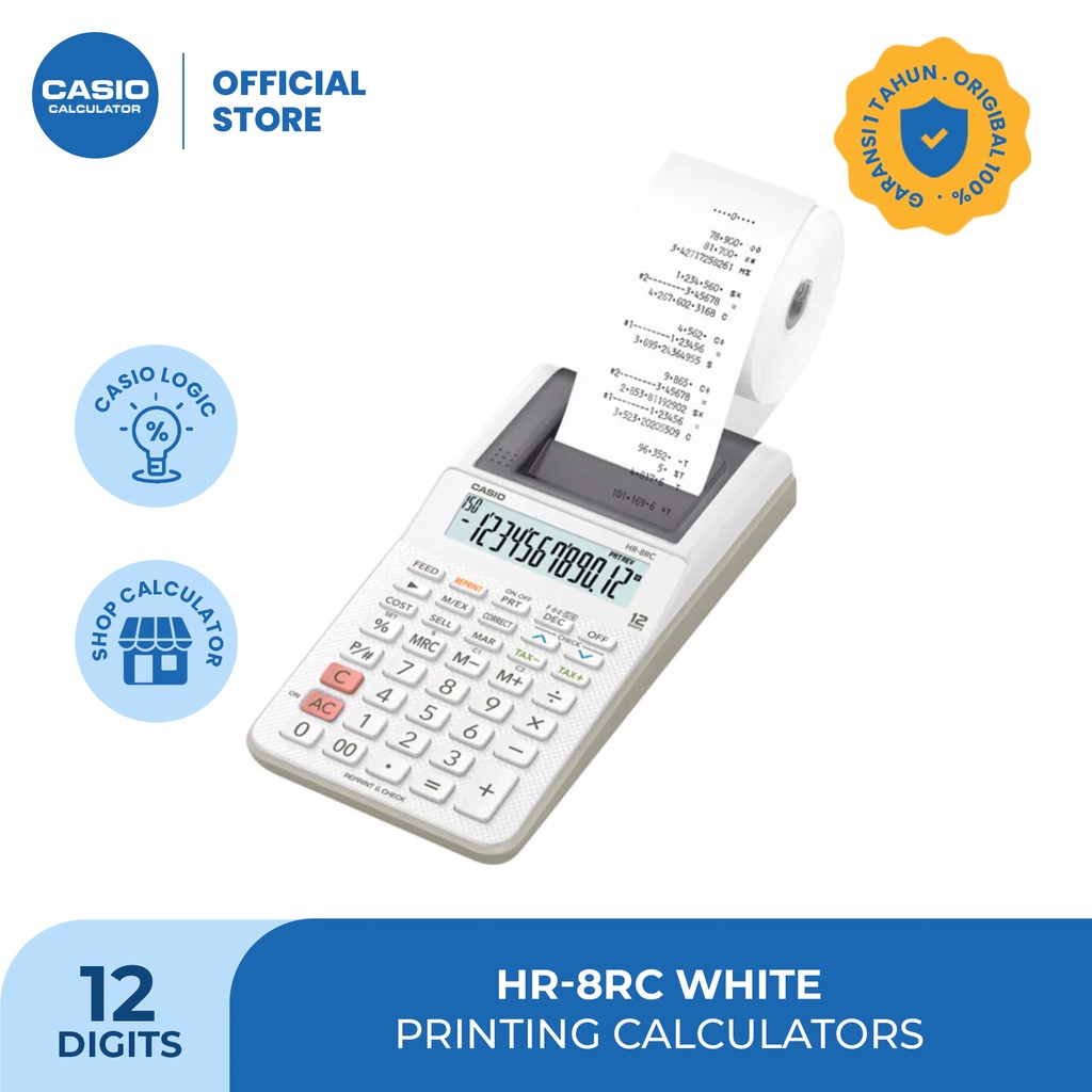 

CASIO KALKULATOR HR-8RC - Putih - Kalkulator Cetak/Kasir - 12 digit
