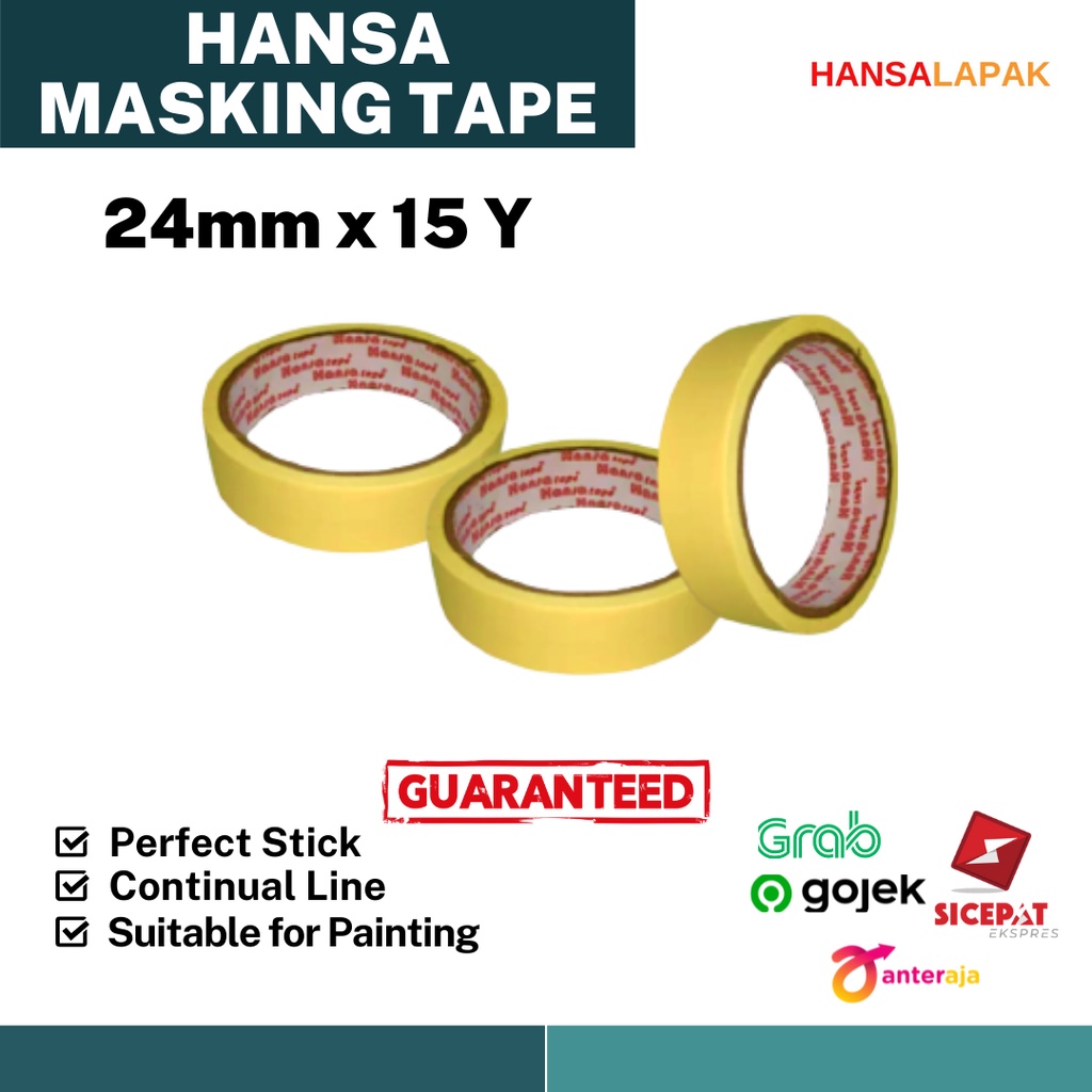 

Lakban Kertas Masking Kuning Hansatape 24mm x 15 Yard (1 roll)