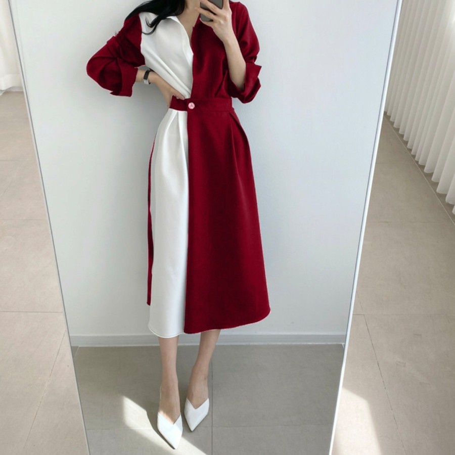 Midi Dress Wanita Korea Style Terbaru Kekinian Dress Polos Simple Dress Modis Elegan Natal Imlek Dre