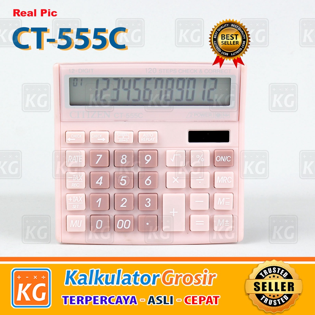 KALKULATOR FANCY WARNA WARNI CALCULATOR CITIZEN 555N 555 N 555 C 555 COLOUR SERIES 12 DIGIT CHECK ULANG CHECKCORRECT BISA HITUNG ULANG PINK BiRU